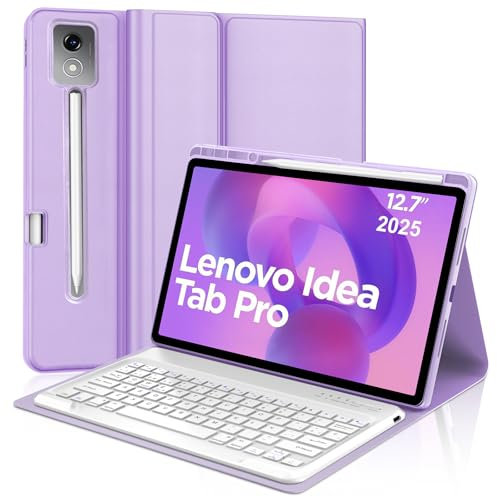 Funda con Teclado para Lenovo Idea Tab Pro 12.7, Teclado Bluetooth Inalámbrico Desmontable con Funda Delgada y Ranura para Bolígrafo para Tablet Lenovo Idea Tab Pro 2025 12.7 Pulgadas, Morado Claro