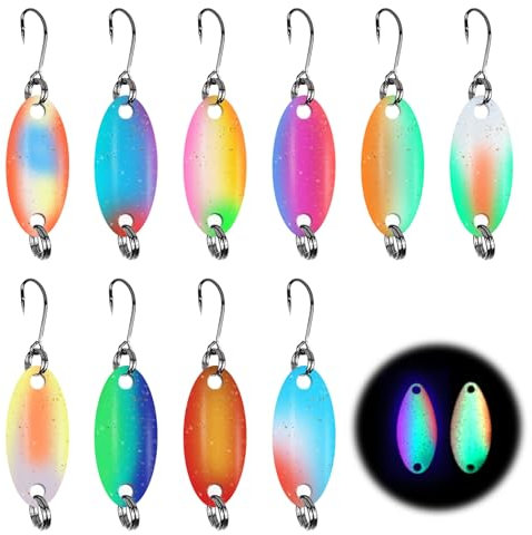 BORDEAG Forellen Spinner Set: 10 UV-Aktive Glühende Löffel Für Raubfischangeln, Multifunktionale Ultra-Light Kunstköder, Für Klar Und Trübes Wasser (2.5g/Bunt)