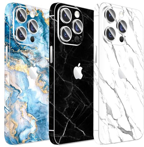 Kucheed 3PCS Sparkling Skin Protector for iPhone, Bling Glitter Stone Texture Full Cover Edges Sticker, Precise-Fit Back Protector/Luxury Wraps/Bling Phone Decorations for iPhone 16 Pro Max