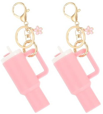PATIKIL Mini Tumbler Keychain, 2Pcs Mini Cute Cup Keychain Lip Balm Holder Keychain Cup Charm Purse, Flower
