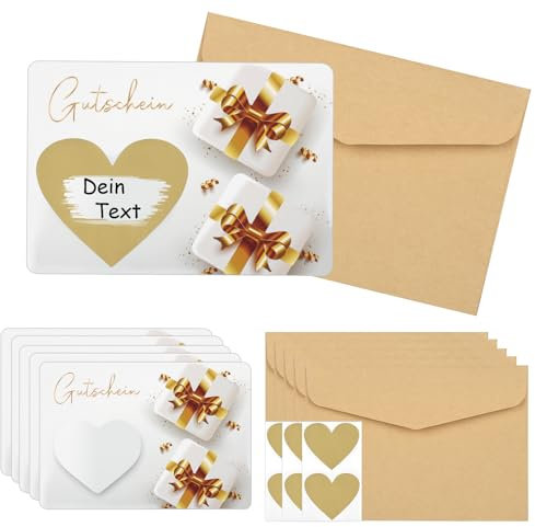 6 Set DIY Rubbelkarten, Rubbelkarte zum Selber Ausfüllen, DIY Rubbelkarten mit Umschlägen, Gutschein Karte, Rubbelkarten Selbst Beschriften, mit Kraftpapier Umschläge, Herzform Kratzfilm, für DIY