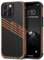 TENDLIN Compatible with iPhone 13 Pro Case Wood Grain with Carbon Fiber Texture Design Leather Hybrid Slim Case (Three Stripe)