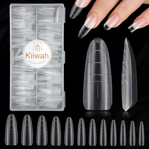 Kiiwah 270 Pièces Faux Ongles Transparente Capsules Ongles Amande, 12 Tailles Stiletto Demi Capsule Americaine Ongle pour Salons Nail Art