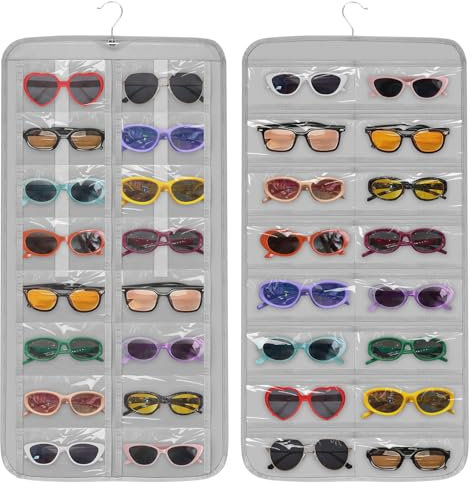EEEKit Organisateur de Lunettes de Soleil Suspendu, 32 Poches Support de Rangement Bijoux et Lunettes Double Face, Porte-Rangement Anti-Poussière Murale avec Crochet