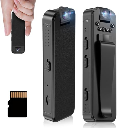 Mini-Körperkamera mit 64-GB-Speicherkarte, tragbar, 1080p, kleine Körperkamera mit Nachtsicht und Bewegungserkennung, tragbar für Büro, Strafverfolgung, Sicherheitsdienst (64 GB)