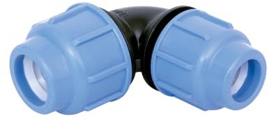 SAB Conector de codo de 90° reducido Ø 32 x 25, empalmes de compresión Blueseal 16 de PP, PN16, para empalme de tubos de polietileno, para instalaciones de riego