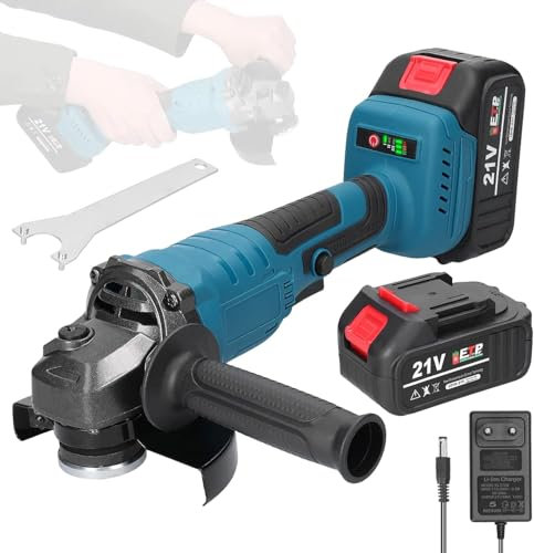 Smerigliatrice angolare 125mm, 21V M14, Flex Smerigliatrice Angolare Motore brushless con 2 batterie da 1300mAh per tagliare e lucidare piastrelle di ceramica, legno, pietra e acciaio