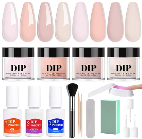 4 Farben Dipping Powder - Natural Nude Pink Serie Nagel Pulver - Langlebig Acrylpulver für Nägel - Glossy Zuhause DIY Nagelpuder - Dipping Powder Nails Set Starter Kit Geschenk Für Frauen