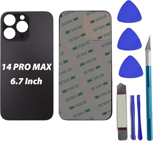 Ersatz der hinteren Glasabdeckung 14 Pro Max für iPhone 14 Pro Max Ersatz des hinteren Glases 6,7 Zoll mit Reparaturwerkzeug, Farbe: Space Schwarz