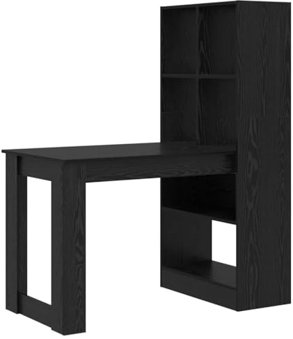 vidaXL Black Oak Desk, 122 x 67 x 145 cm, Engineered Wood, Modern Design with Plenty of Room to Store Thanks to Wooden Shelves. Perfect for Office or Study. Easy Assembly. Sys