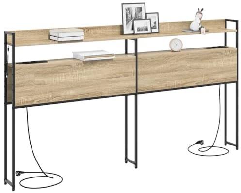 vidaXL Aufbewahrungskopfteil Sonoma-Eiche 180 cm Holzwerkstoff, Moderne Schlafzimmermöbel, Coole Kopfteile, funktionales Stauraum-Kopfteil, LED-Accessoires für zeitgenössische Deko