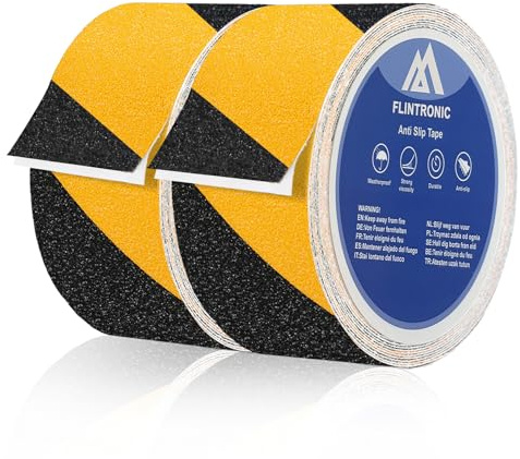 flintronic Ruban Antidérapant, 2 Rouleaux 5cm*5m Bande Antidérapante Adhésive, Forte Adhésif, Ruban Autocollant Anti-dérapante, Avertissements pour les Escaliers, les Rampes et les Sols, Noir et Jaune