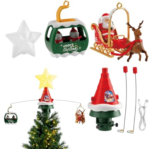 Puntale per albero di Natale illuminato, decorazione festiva rotante per albero | Puntale decorativo con luce LED e musica per ornamenti natalizi invernali per la casa, per migliorare l'atmosfera
