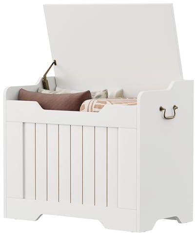 GarveeHome 63cm Sitztruhe Aufbewahrungsbank Aus Holz, Sitzbank Mit Stauraum Mit 2 Sicherheitsscharnieren, Multifunktionale Schuhbank Für Flur, Wohnzimmer, Schlafzimmer