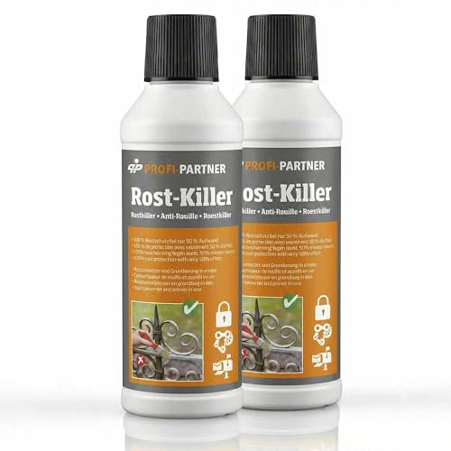 Profi-Partner Rost-Killer 2 x 500 ml, Rostumwandler und Grundierung | Rostschutz für Metall, Rostkonverter, Rostentferner, auftragbar mit Pinsel oder Sprühpistole