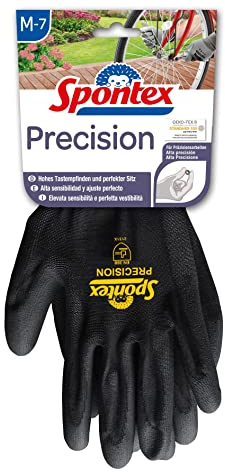 Spontex Precision Handschuhe, ideal für feine Arbeiten im Trockenbereich, mit PU-Beschichtung, hohes Tastempfinden, Farbe nicht frei wählbar, Größe M, 1 Paar, sortiert