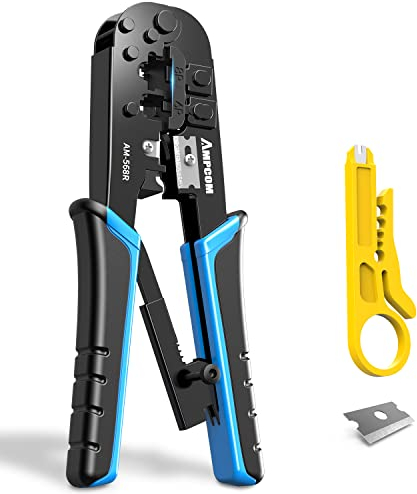 AMPCOM Ethernet RJ45 engaste herramienta, 8P / 6P-RJ11, RJ12 Crimper trinquete Cortador separador azul