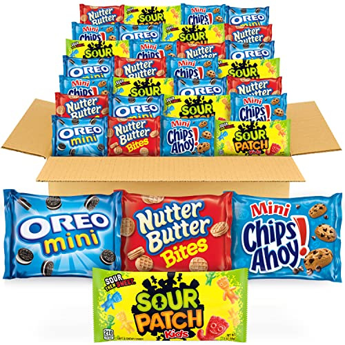 OREO & CHIPS AHOY! Mini, Saure Patch Kinder & r Butter Bites Cookies & Candy Variety Pack, Valentines Day Cookies, Valentines Day Candy, 32 Snack Packs