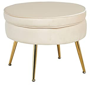 Salesfever Arielle Sitzpouf rund aus Samt Beige Hocker zum Sitzen mit Polster
