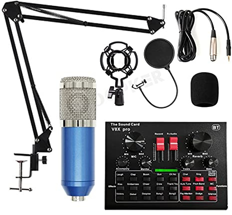 Mikrofon BM 800 Karaoke-Kondensatormikrofon für PC. Studio Braodcasting Singing Recording-Mikrofone-Mic-Kit mit V8X. Soundkarte (Color : Black)