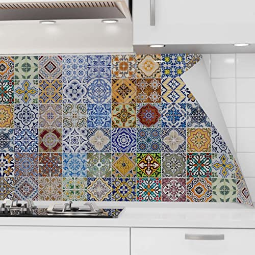 danario Rivestimento Paraschizzi Cucina Adesivo da Parete - Effetto Opaco - Spesso e Rigido - Ignifugo e Resistente all'Acqua - 0,37 mm - Tessere Mosaico Colorate - Campione