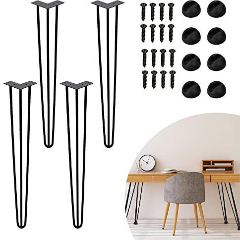 Fiqops 4 Stück Hairpin Legs, Tischbeine Metall Haarnadelbeine, Möbelbeine Vintage Tischgestell Möbelfüße Stabil Tischkufen für Esstisch Couchtisch Schrank Stuhle, Schwarz, Optionale Höhe 72cm