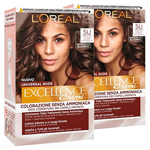 2 x L'Oréal Paris Excellence Creme Universal Nude Permanente Färbung Hellbraun 5U dreifach behandelt - 2 Farben