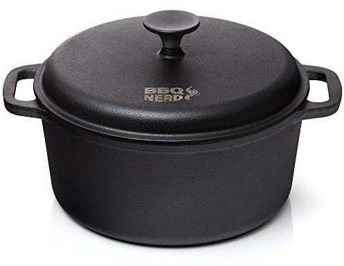BBQ-Nerd© - Casseruola con coperchio (rotondo, Ø 24 cm), in ghisa, 4 l, in ghisa