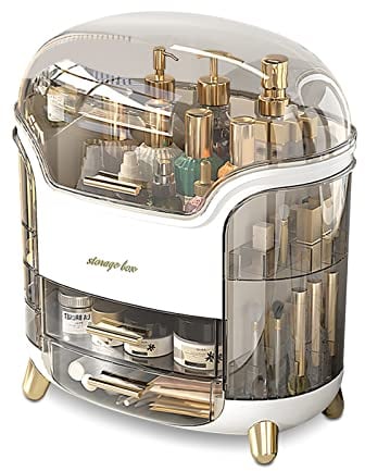 Galatée Moderner Tragbare Make Up Organizer Kosmetikbox Kosmetische Aufbewahrungs Box Mit Staubdichtem Deckel, Beauty Organizer Lippenstiftbox - Weiß