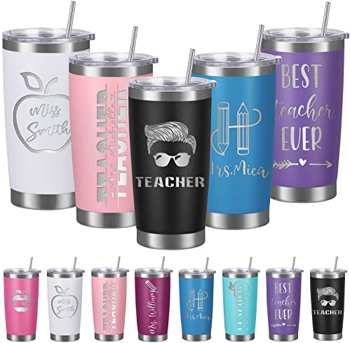 Lovdeying Personalised Teacher Tumbler Custom Engraved Tumblers with Name Straw and Lid Coffee Tumbler Cup Insulated Customised Teacher Appreciation Gifts for Men Women Stainless Steel, 20oz/590ml