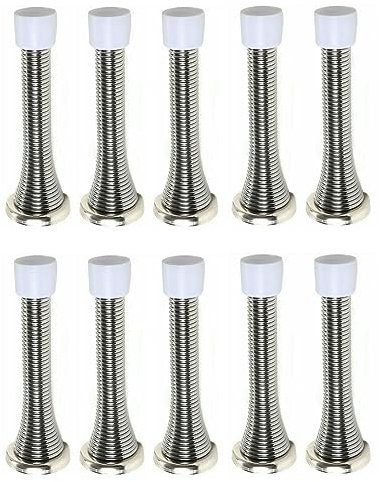 fiXte Wall Mounted Chrome Spring Door Stop Sprung Stopper Skirting Board Buffer (Pack of 10)