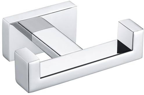 Suyar Double Towel Hook, SUS304 Stainless Steel Bathroom Hand Towel Holder, Bath Coat Robe Hanger Polished Chrome, Wall Mounted