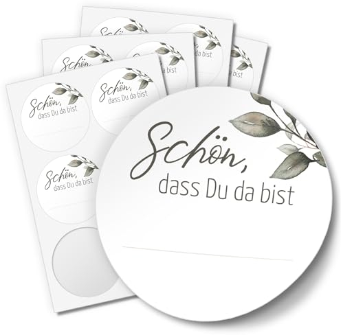 48 Aufkleber SCHÖN, DASS DU DA BIST Hochzeit Geburtstag Danke Taufe Etiketten Gastgeschenk rund 4cm Motiv 5