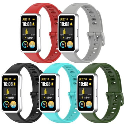 CHULN 5 Stücks Silikon Armband kompatibel mit Huawei Band 9/Huawei Band 8 Smartwatch, Einstellbar Wasserdicht Sport Ersatzarmbänder für Huawei Band 9/8. (No host)