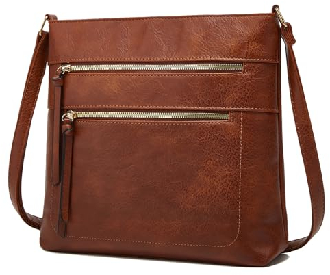 FURONGHUA damenhandtasche umhängetasche damen mittelgroß crossbody bags für frauen veganes leder mode mit 4 reißverschlussfächern tasche damen umhängetaschen-braun