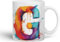 Vixar Letter G Mug, Alphabet Letter G Monogram Watercolour Ceramic Coloured Mug Cup for Tea Coffee Hot Brew 330ml 11Oz Gift (White)