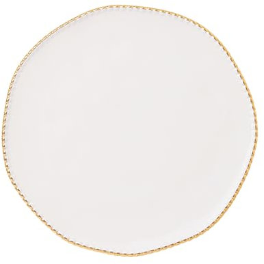 Nzzkoides Schlichter Dessertteller Aus Keramik Mit Goldrand, Rundes, Leichtes Essgeschirr, Flacher Teller, Kuchen-obstteller, Servierteller, Stapelbares Geschirr(Size:20 * 20 * 1CM,Color:A)