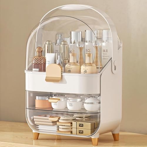 SIOOUI Make-up-Organizer, Hautpflege-Organizer mit Deckel und Schubladen, Badezimmer-Theken-Organizer, Parfüm-Make-up-Aufbewahrung, große Kosmetik-Vitrine für Kommode, Badezimmer-Arbeitsplatte