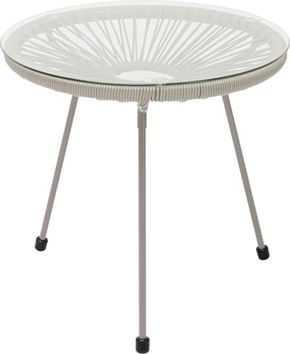 Kare Design Beistelltisch Acapulco Mono, Greige, 50cm Durchmesser, Indoor und Outdoor Tisch im Retro-Design, Kleiner Gartentisch, Couchtisch für Balkon, Garten, Terrasse, Stahlgestell, Glas