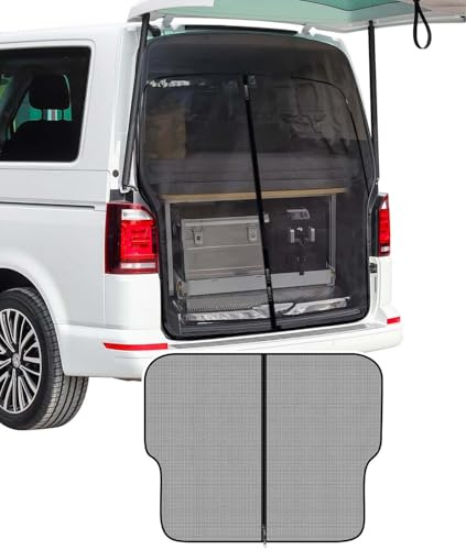 Sonnenschutz Auto-Heckklappe Kompatibel mit VW T6 T5, Kofferraumabdeckung mit DREI Reißverschlüssen, Magnetische Trennwand Vorhang Schattennetz Moskitonetz für Camping Trip