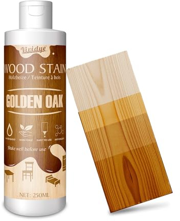 Teinte à Bois Chêne Doré - 250ml Peinture Bois à Base d'eau pour Meubles d'intérieur et d'extérieur, Peinture Effet Boi, Séchage Rapide, Faible Odeur et Non Toxique, Facile à Appliquer, Wood Stain