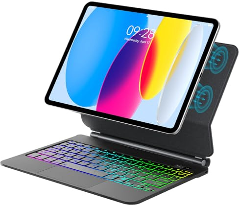 Keyboard Case for iPad A16 11th/ 10th Generation (2025 11/ 2022 10.9) | Multi-Stand Magic Keyboard for iPad 11th/ 10th Gen 7-Color 3-Zone Backlight with Touchpad, Black