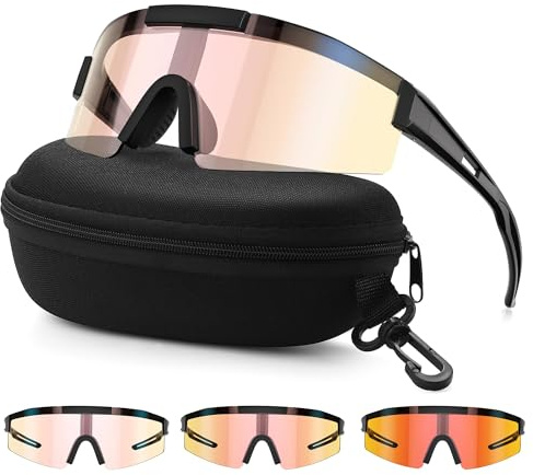 Sportbrille Polarisiert Radsportbrillen Fahrradbrille Schnelle brille für Herren Damen Sport Sonnenbrille UV400 Klar Laufbrille für MTB Rennrad Fahrrad Ski Rave Schwarz/Rot