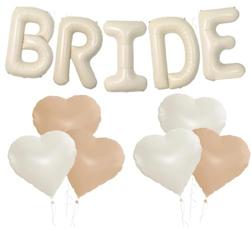 Bride to Be Deko,Bride Ballon,Zukünftige Braut Deko,Buchstabenballons mit Cremeweißen & Karamellfarbenen Herzballons, Bride Balloons für Junggesellenabschied, Hochzeit & Heiratsantrag