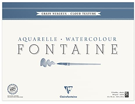 Clairefontaine 96424C Malblock, 4-seitig verleimt Aquarellpapier Torchon Wolke, Fontaine/Hadern, 42 x 56 cm, 15 Blatt, 300 g Packung, weiß