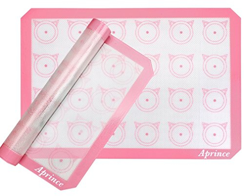 Aprince Silicone Baking Mat Set of 2 Half Sheets for Macarons - Non Stick Cookie Sheet Professional Grade (2) (Pink)