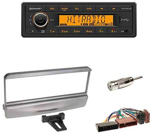 Radioeinbauset : Continental TR7412UB-OR USB Bluetooth Autoradio + Radioblende Silber + ISO Adapter + Antennenadapter kompatibel mit Ford Fiesta Focus Mondeo Puma Escort