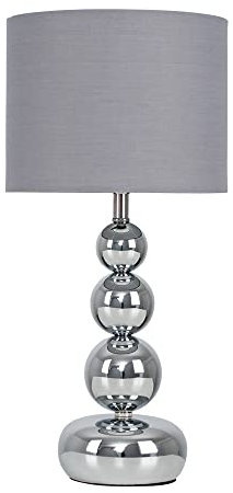 MiniSun | Modern Polished Chrome Stacked Ball Table Lamp with a Grey Faux Silk Shade | Table Lamps, Home Décor & Improvement Essential