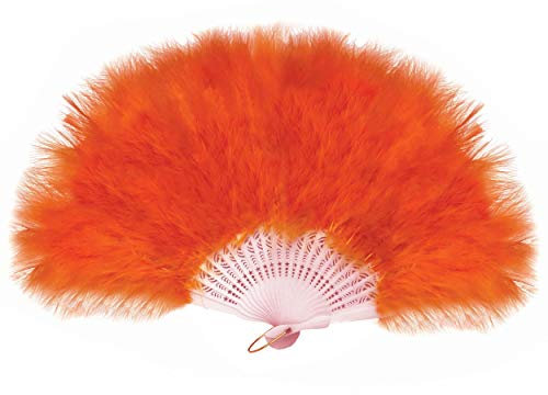 FANSOFFANS Marabou Feather Hand Fan 45cm, Fancy Dress Wedding Party Favour Gift Outdoor Vintage Dance Photoshoot (Orange)