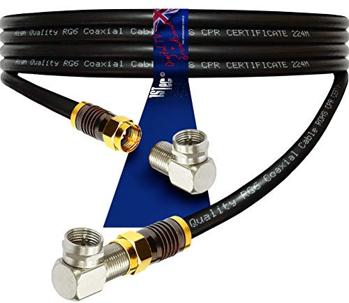 1STec 3m Male Right Angled Virgin Media Extension Cable Lead Gold Plated F-connectors for Digital TV V6 TiVo Set Top Box or Vivid Fibre Super Hub Broadband Modems (3 Metre Black)